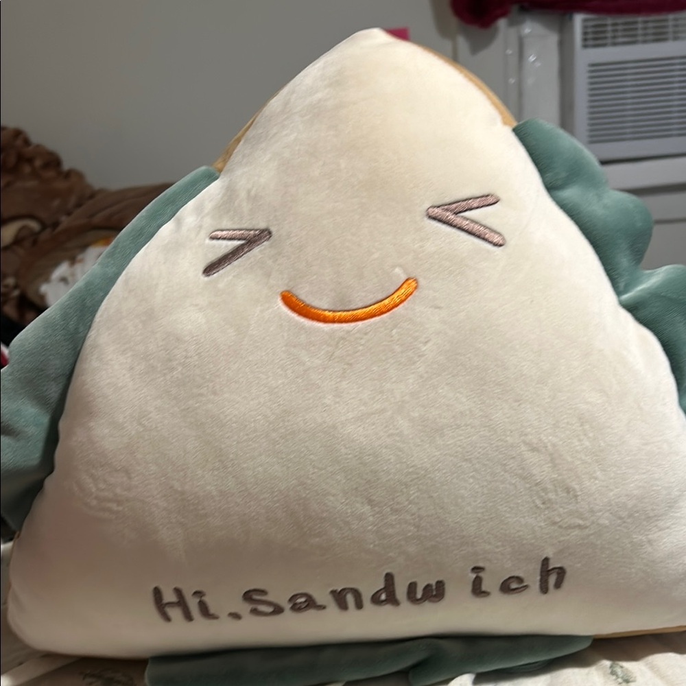 Hi Sandwich Plush Pillow - Cream and Green